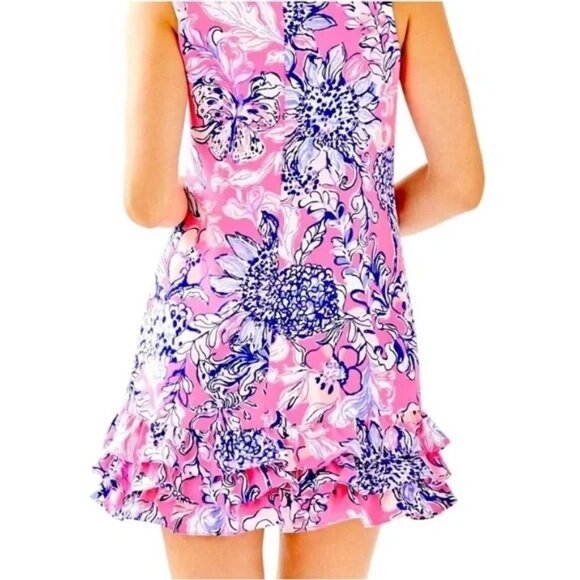 Lilly Pulitzer Marla Romper Sun Drenched Pink Tropics Ruffle Hem Dress Plus 16 - Picture 9 of 9